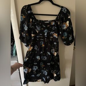 Black Floral Puff Sleeve Dress